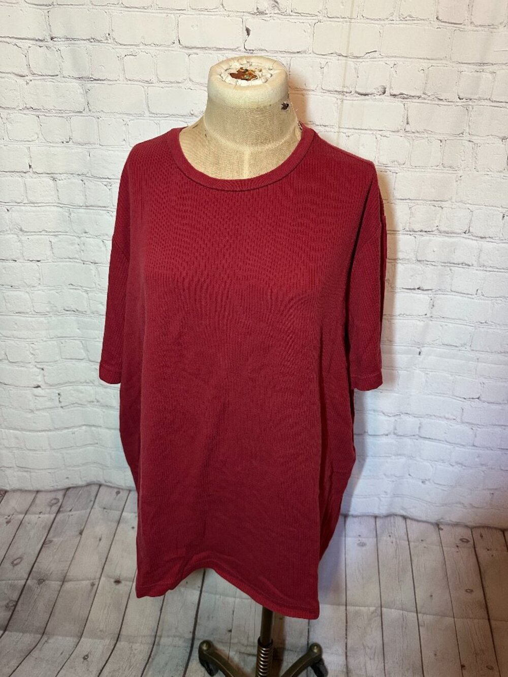 Red Ribbed Short Sleeve Cotton T-shirt XXL Croft and Barrow Mens